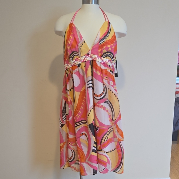 Vibrant Coral and Pink Halter Dress